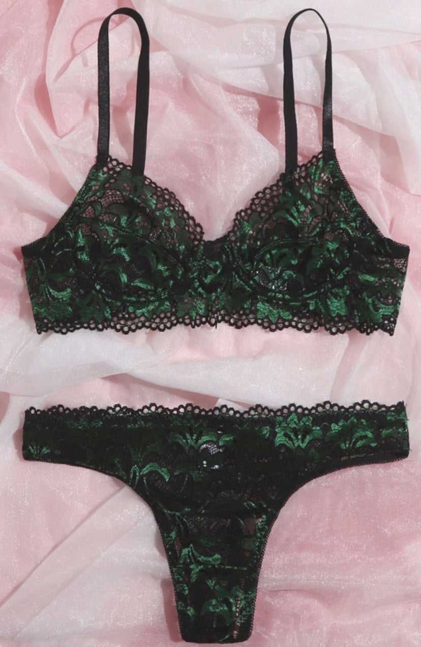 Green and Black thong Set