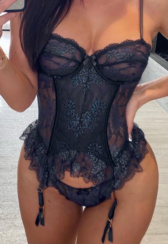 Blue Lace Garter Set